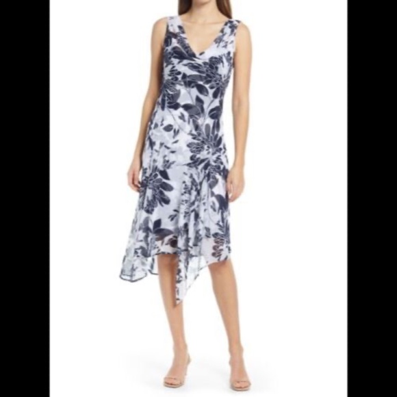 connected apparel Dresses & Skirts - CONNECTED APPAREL~Floral Asymmetrical Hem Sleeveless Chiffon Midi Dress